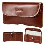 Horizontale Handy-Holster aus echtem Leder, kompatibel mit iPhone 16 Pro Max, iPhone 15 Pro Max, Galaxy S25 Ultra S24 Ultra, mit Gürtelschlaufe und Gürtelclip zum Tragen, Magnetverschluss, Braun