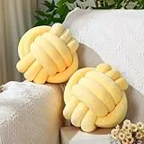 Namalu Weiche Knotenkissen, dekorativ, rund, geknotet, handgefertigt, gefüllt, Ballkissen für Schlafzimmer, Sofa, Couch, Heimdekoration (20 cm, Hellgelb), 2 Stück