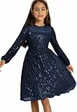 Mädchen Kleider Prinzessin Festliches 122 Kinderkleid 128 Pailletten Party Weihnachten Hochzeit Geburtstag Ballkleid Blumenmädchen Langarm Elegant A-line Crew Neck Blau 7-8 Jahre