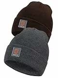 Indicode Herren Vulcano 2er-Pack Winter Mütze | Wintermütze Strickmütze Beanie Charcoal/Black, OS