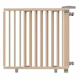 Geuther Treppenschutzgitter Oris | Türschutzgitter zum Anschrauben inkl. 2X Klemmen für Treppengeländer, Breite 95-135 cm | Stabiles Türgitter mit Schwenktür | Kindergitter Holz, Natur lackiert
