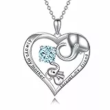 AOBOCO Mutter Kette Sterling Silber Liebes Herz Elefant Halskette mit Kristallen, Geburtstag Muttertag Schmuck Geschenke für Mama von Tochter Sohn (Simulierter Aquamarin)