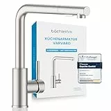 Bächlein Küchenarmatur Varvaro – 360 Grad schwenkbarer Wasserhahn für die Küche (gebürsteter Edelstahl) – Einhand-Spültischbatterie aus Edelstahl mit ausziehbarem Schlauch und Brause mit Umschalter