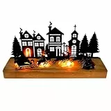 Joxessaien Advent Kerzenhalter Holz Metall, Teelichthalter Weihnachten Adventskranz Kerzentablett, Kerzenständer mit Weihnachtsmann & 6 Rentieren, Adventsgesteck Tischdeko Weihnachtsdeko