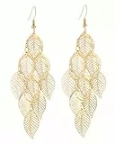 LEEQBCR 1 Paar Ohrringe mit langer Quaste in Form eines Blattes, 925 Sterling Silber Ohrringe, Ohrringe für Frauen, Farbe Gold