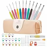 Häkelnadel Set 12 Stück Häkelset für Anfänger Wolle Zum Häkeln Stricken Nadeln Kit 2.0 mm-8.0 mm Ergonomische Soft Gummi Comfort Grip Häkelnadeln Kit mit Tragbaren Tasche (Rosa)