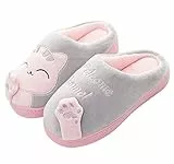 Meik Mangni Damen Hausschuhe Winter Herren Katze Pantoffeln Warme Plüsch Baumwolle Hausschuhe Frauen Bequeme Rutschfeste Home Slippers,Grau,Gr.39/40 EU=Schuhsohlengröße:40/41