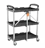 Kendo Servierwagen klappbar - Rollwagen Küche, Beistellwagen mit gebremsten Rollen und Zuladung bis max. 65kg - Robust & Rostfrei mit Komfort Handgriffen - Keine Montage notwendig