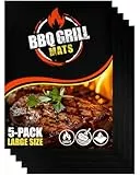 Große BBQ Grillmatte für Gasgrill, Elektro und Holzkohle (5er Pack) 40 x 32cm - Wiederverwendbare, hitzebeständige Grillmatten für Holzkohle, Teflon Grillmatte, Grillfolie, Grill Zubehör