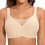Jiuday BH Damen ohne Bügel Große Brüste Starker Halt Soft Jelly Bra Bügelloser Push Up Seitenträger BH Nahtloser Bequem T Shirt Gepolstert Mesh Bralette (Beige,2XL)
