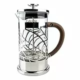 Grunwerg Café Olé Floral Durchsichtiger Kaffeebereiter Kaffeepresse aus Edelstahl 18/10 und Glas 600 ml 4 Mokkatassen, Silber