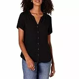 Amazon Essentials Damen Kurzarm-Webbluse, Schwarz, Größe L