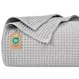 PHF 100% Baumwolle waffledecke Kuschedecke 150x200cm, leicht & atmungsaktiv, perfekt für das ganze Jahr - Oeko-TEX® Zertifiziert - Hotelwäschequalität - Ideal für Sofa Couch Bett, Hellgrau