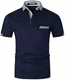 LIUPMWE Poloshirt Herren Kurzarm Baumwolle mit Brusttasche Polohemd Regular Fit Basic Streifen Tennis Golf T-Shirt,Navyblau,M