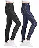 KEREDA Jeggings Mädchen Leggings Hosen Kinder Stretch Jeans-Optik 2er-Pack, Dunkelblau/Schwarz, EU 158-164, Manufacturer 160