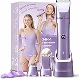 3 In 1 Intimrasierer für Frauen, Rasierer Damen intimbereich, Gesichtshaarentferner für Frauen, trimmer damen für Beine, Arme, und Bikinizone, Ipx7 Wasserdicht intimrasierer mit USB Ladestation, Lila