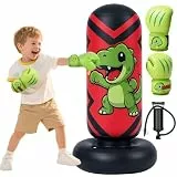 Boxsack für Kinder, Qoosea 130cm Boxsack Stehender Aufblasbarer Standboxsack mit Boxhandschuhe UNE Pumpe, Geschenk für Jungen & Mädchen von 3–8 Jahren Üben von Karate, Kickboxen,Taekwondo