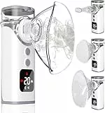 Inhalationsgerät für Erwachsene Kinder,Inhalator mit LED-Bildschirm,Selbstreinigungsmodus,Tragbar,3 Zeitgesteuerte Sprühmodi,mit 2 Masken und Mundstück, USB Aufladbar