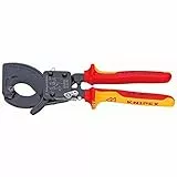 KNIPEX Kabelschneider mit Ratschenprinzip, 250 mm, VDE, für Cu- und AI-Kabel bis 32 mm (240 mm²), Kabelschere, 95 36 250
