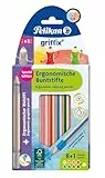 Pelikan griffix Dreikant-Buntstifte/Bleistift-Mix, 4 cm Mine, Wasservermalbar, 9 Buntstifte + 1 Belistift HB