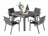 Devoko Gartenmöbel Set 4 Personen,4+1 Aluminium Tisch und Stühle Set Balkonmöbel, 4 Stapelbare Gartenstühle und 1 80/160 cm Dehnbarer Gartentisch,Terassen möbelsets außen Lounge, Dunkelgrau