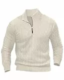 LAOARA Strickpullover Herren Pullover Rollkragenpullover Pulli Sweater Arbeitspullover Half Zip Winterpullover Weiß 3XL