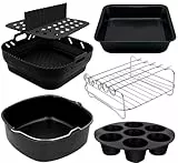 22CM Heißluftfritteuse Zubehör für COSORI Turboblaze 5,5L 6L 6,2L Turbo Tower Airfryer 10,8L, Russell Hobbs 8L 8,3L, Bosch 7,2L, Cecotec 5,5L, Quadrat Airfryer Accessories Silikonform Backform Set