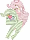 SOIBEEN Kinder-Pyjama-Set, langärmelig, kurzärmelig, T-Shirt und Shorts, Loungewear, gestreifter Schlafanzug für Kinder, Nachtwäsche, 1–10 Jahre, Unipink-greenheart, 7-8 Years