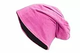 shenky Beanie 2-farbig | Wendemütze | Basic Look | für Damen & Männer | lang geschnitten | Unisex | Longbeanie | Long Slouch Beanie Reversible| dünne Mütze zum Wenden | Schwarz-Rosa