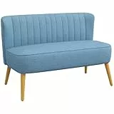 HOMCOM Sofa 2 Sitzer Couch, Kleine Loveseat mit Leinen-Optik Modern Polstersofa für Wohnzimmer, Schlafzimmer, kleinen Raum, Blau 117 x 56,5 x 77 cm