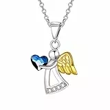 AOBOCO Schutzengel Kette Sterling Silber 925 Engel Anhänger Halskette mit Kristallen, Taufe Kommunion Geburtstagsgeschenke für Mädchen Kinder (Blau)