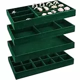 LWAIX Schmuckaufbewahrung Schublade Schmucktabletts Schmuck Organize Schmuck Organizers Schubladen für Schmuck Schubladeneinsatz Aufbewahrung Ordnungssystem Ohrringe Armband Ringe 4PCS (Grün)