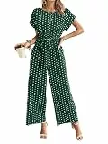 Canli4Y Jumpsuit Damen Kurzarm Punkte Overall Weites Bein Playsuit mit Bindegurt, Elegant Hosenanzug für Festlich, Party, Strand, Urlaub, Alltag Grün S