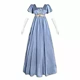 Fiamll Regency Kleid Damen Jane Austen Empire Taille Renaissance Kleid Damen mit Schal Teeparty Cocktail Abendkleid Blau XXL