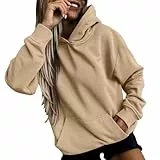 Schwarz Hoodie Damen Einfarbig Sweatshirt mit Kapuze Langarm Warmer Pullover Oversize Vintage Kapuzenpullover Baumwolle Hoody Große Größen Locker Oberteile Weich Hoodies Teenager Sweatwear S-3XL