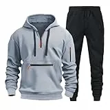 Generisch Trainingsanzug Herren Freizeitanzug 2-Teilige Atmungsaktiv Hausanzug Baumwolle Set Sportanzug Tracksuit Pullover Und Sporthose Langarm Jogginganzug Jogging Anzug Hellgrau L