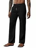 Breampot Herren Leinenhose Lang Leicht Sommerhose Baumwolle Cargo Loose Freizeithose mit Kordelzug (Schwarz, XX-Large)