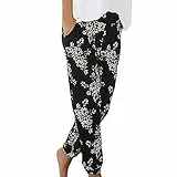 Damen Pant Lange Haremshose Schlupfhose Boho Strandhose Leicht Freizeithose Loose Sommerhose Frauen Hose mit Taschen Straight Bein Hose Sommerhose Stoffhose Jogginghose Yogahose Schwarz