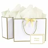 BBLIKE Geschenktüten 2 Stück Papiertüten mit Schleifenbändern + 2 Grußkarten + 4 Taschentüchern, Geschenktaschen mit Henkel Partytüten Bodenbeutel Kreuzbodenbeutel für Geburtstag Hochzeit Feier Party