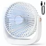 AICPAN Ventilator Leise - Tischventilator mit Nachtlicht，3000mAh USB Wiederaufladbarer Kleiner Ventilator, 5 Geschwindigkeiten, 360° verstellbare Neigung für Büro Schlafzimmer Zuhause, Weiß
