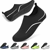 RUOMU Badeschuhe Damen Herren Wasserschuhe Schnell Trocknend Schwimmschuhe Strandschuhe rutschfeste Leicht Aquaschuhe Barfußschuhe Neoprenschuhe,Schwarz 39 EU