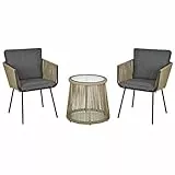 Outsunny Polyrattan Gartenmöbel Set, Outdoor Balkonmöbel für 2 Personen, 3-teilig Gartenmöbel mit 2 Stühle, Tisch Sitzkissen, wetterfest Sitzgruppe für Garten, Terrasse Balkon, Grau