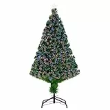 HOMCOM Künstlicher Weihnachtsbaum mit LED Lichtfaser, 120 cm Tannenbaum mit Metallständer, Farbwechsel, Weihnachtsbaum für Innen, Grün