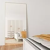 CASSILANDO 198x96cm Standspiegel, Boden großer Spiegel, stehender Spiegel, gegen Wand für Schlafzimmer, Verkleidung und an der Wand befestigter dünner Rahmen Spiegel, Gold
