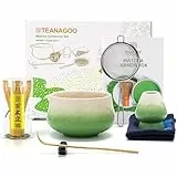 TEANAGOO 7 Stück Matcha Set,Matcha Besen,Grüner Matcha Set, Matcha Schale mit Ausgießer, Matcha Tee Set für die Zubereitung von Milchkaffee,Matcha Schneebesen Set und Schüssel mit löffel & Sieb