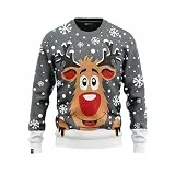 JAP Rudolf das Rentier Grau - Lustiger Hässlicher Weihnachtspullover Für Damen und Herren Ugly Christmas Sweater - 3XL