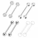 LEEQ 4 Paar Barbells Ring 316L Edelstahl Nippel Ringe Zirkonia Zunge Ringe Körper Piercing Schmuck, 14 Gauge