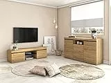 Skraut Home - Set Naturale Wohnzimmer Esszimmer, Beistellmöbel, Buffet-TV-Schrank 140cm Eiche schwarz nordische