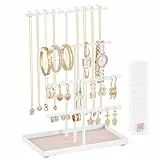 SONGMICS Schmuckständer, Schmuckhalter, Metallrahmen, Schmucktablett Samt, Schmuckaufbewahrung für Halsketten Armbänder Ohrringe Ohrstecker Ringe, Geschenkidee, weihnachten, mattweiß JJS036WG03