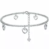 J.Endéar Boho Fußkettchen mit Kleinen Herz Anhänger | 925 Sterling Silber Panzerkette Fußkette |Sommer Strand Wasserfeste Fusskettchen Schmuck für Damen Frauen Mädchen
